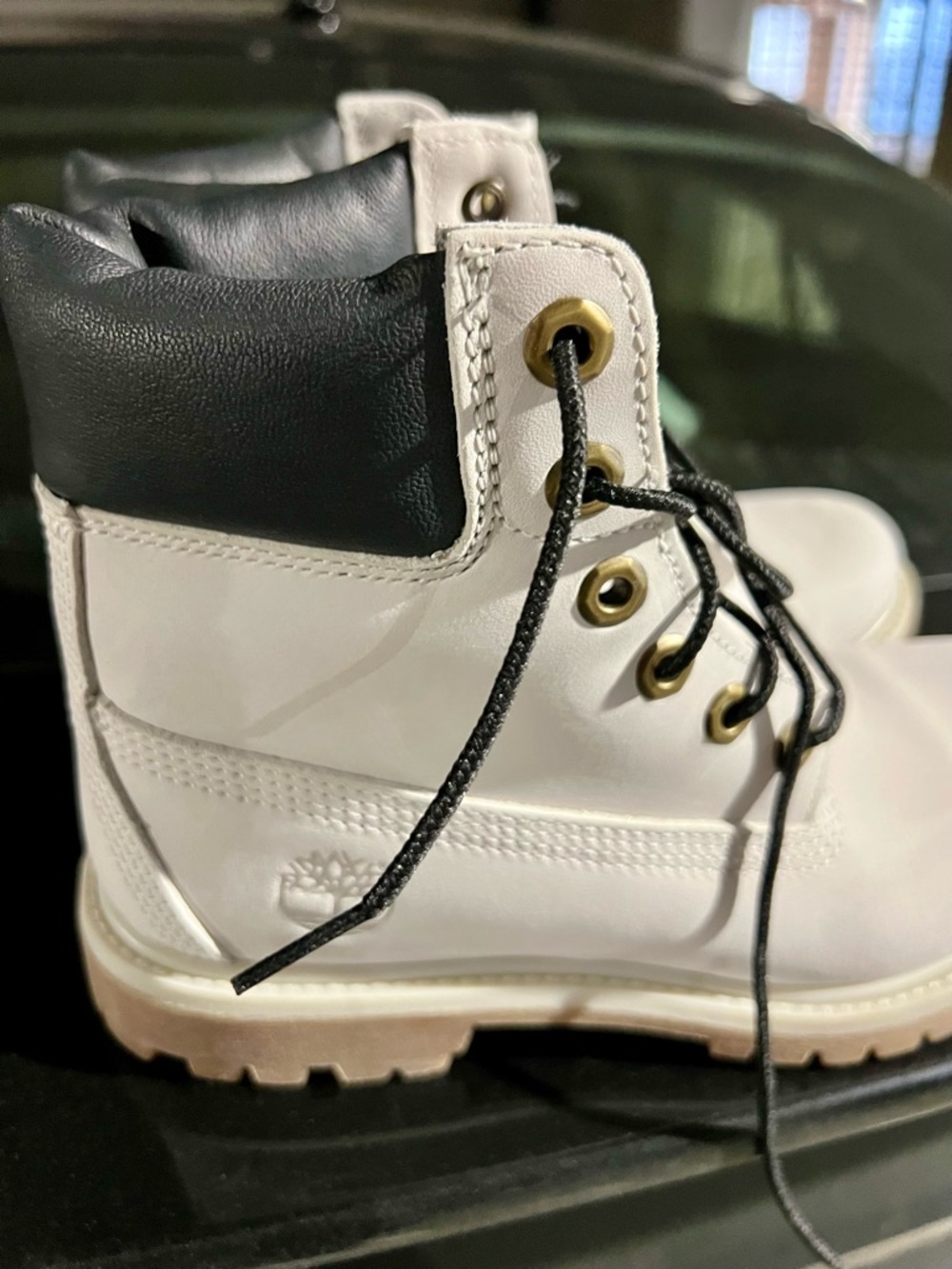 Timberland White and Black Lace-Up Boots